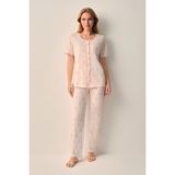 Suwen Maria Pamuklu Gömlek Yaka Pijama Takımı - Pembe - 2XL