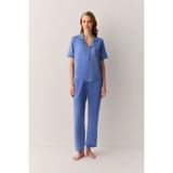 Suwen Misty Gömlek Yaka Pijama Takımı - Mavi - 3XL