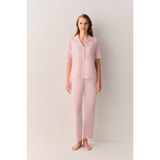 Suwen Misty Gömlek Yaka Pijama Takımı - Pembe - XL