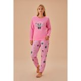 Suwen Panda Pijama Takımı Kadınlar İçin Yumuşak Doku ve Sevimli Panda Deseni - Pembe