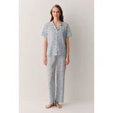 Suwen Pretty Pamuklu Gömlek Yaka Pijama Takımı - Mavi - XL