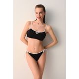 Suwen Retro Bağcıklı Bralet Bikini Üst - 36 - Siyah