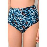 Suwen Samantha Yüksek Bel Pileli Bikini Alt - 40 - Mavi Leopar
