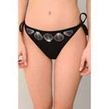 Suwen Seashell Nakışlı Bağcıklı Bikini Alt - 36 - Siyah