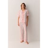 Suwen Smile Gömlek Yaka Pijama Takımı - Pembe - 2XL