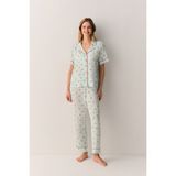 Suwen Smile Gömlek Yaka Pijama Takımı - Yeşil - XL
