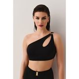 Suwen Tek Omuz Aksesuarlı Bralet Bikini Üst - 44 - Siyah