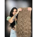 Suzan Peruk Afro Dalgalı Yarım Ay + 2 Yan Çıt Çıt - Kumral Beyaz Platin Röfleli