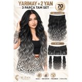 Suzan Peruk Dalgalı Yarımay+2 yan Çıtçıt Set-70 cm uzunlukta-Fönlenebilir-Gerçek Saç dokusunda Medikal Çıtçıt
