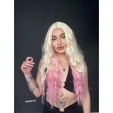 Suzan Peruk Doğal Su Dalgalı Peruk Uzun Perçemsiz Tepe Kısmı Deri Fiber Pembe Ombreli