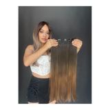 Suzan Peruk Düz Yarımay+2 yan Çıtçıt Tam set -Geniş Parça Yarımay Çıtçıt Saç Siyah karamel