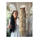 Suzan Peruk Küllü Sarı At Kuyruğu Saç Bağlamalı Postiş 70 Cm Isıya Dayanıklı Afro dalgalı ponytail