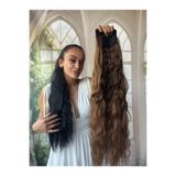 Suzan Peruk Kumral Kahve At Kuyruğu Saç Bağlamalı Postiş 70 Cm Isıya Dayanıklı Afro dalgalı ponytail