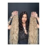 Suzan Peruk Kumral Sarı röfleli 8 parça Afro Dalgalı uzun Çıt Çıt Saç 70cm Ekstra yoğun 250 gram-Renk seçenkli