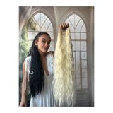 Suzan Peruk Platin Sarı At Kuyruğu Saç Bağlamalı Postiş 70 Cm Isıya Dayanıklı Afro dalgalı ponytail