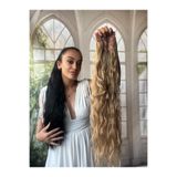 Suzan Peruk Röfleli Sarı At Kuyruğu Saç Bağlamalı Postiş 70 Cm Isıya Dayanıklı Afro dalgalı ponytail