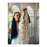 Suzan Peruk Rus Sarısı At Kuyruğu Saç Bağlamalı Postiş 70 Cm Isıya Dayanıklı Afro dalgalı ponytail