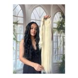 Suzan Peruk Sarı Düz At Kuyruğu Gerçek saç dokusunda-Bağlamalı Postiş 70 Cm Bağcıklı Cırtcırtlı