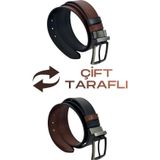 Süzer Deri Kahverengi / Siyah Çift Taraflı Suni Deri 4 cm. Genişlik Dönerli Tokalı Spor Erkek Kemer - 7110-13