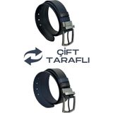 Süzer Deri Lacivert / Siyah Çift Taraflı Suni Deri 4 cm. Genişlik Dönerli Tokalı Spor Erkek Kemer // 7110-47