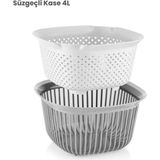 Süzgeçli Kase 4 Litre, Süzgeç Pirinç Süzgeci, Makarna Süzgeci, Çok Amaçlı Süzgeç & Kase - Gri