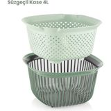 Süzgeçli Kase 4 Litre, Süzgeç Pirinç Süzgeci, Makarna Süzgeci, Çok Amaçlı Süzgeç & Kase - Yeşil