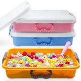Suzile 3 Adet Kapaklı Küçük Taşınabilir Kum Tepsisi, Kulplu Renkli Plastik Kum Kutusu, 30 x 22,84 x 10,84 x 9,85 cm, 3 Renk (Mavi, Turuncu, Pembe)