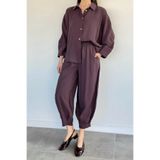 Suziş KADIN MÜRDÜM RENK OVERSİZE GÖMLEK ŞALVAR PANTOLON PANTOLON TAKIM 50957