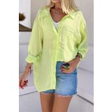 Suziş Kadın Oversize Düşük Omuz Bol Kalıp Neon Yeşil Gömlek