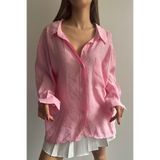 Suziş Kadın Oversize Düşük Omuz Bol Kalıp Şekar Pembe Gömlek