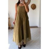 Suziş YAKASI PİLELİ ASKILI UZUN ELBİSE 3413