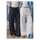 SV Sun Victoria Kadın 2'Li Beyaz Siyah Keten Pantalon