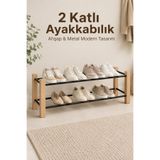 Svava 2 Katlı Ayakkabılık 97 cm Ahşap Metal Ayakkabı Rafı Antre Koridor Kapı Önü Düzenleyici