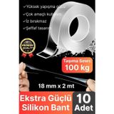 Svein 10 Adet Çok Amaçlı Çift Taraflı Iz Bırakmaz Tamir Montaj Bandı Şeffaf Güçlü Silikon Bant 18MM x 2 mt