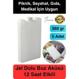 Svein 12 Saat Süreli 560 gr Jel Dolu Buz Aküsü Plastik Soğuk Zincir Gıda Yiyecek Uzun Süre Koruma 5 Adet - Beyaz - 560 ml