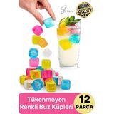 Svein 12'li Renkli Buz Küpü Kalıbı Aşınmaya Dayanıklı Tükenmez Viski Küpleri Plastik Yıkanabilir Silikon