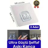 Svein 2 Adet Ultra Güçlü Suya Dayanıklı Şeffaf İz Bırakmaz Mutfak Banyo Raf Tablo Ayna Tutucu Askı Kanca