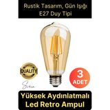 Svein 3 Adet Vintage Spiral Filament Rustik Retro Akkor LED Ampul Yüksek Işıklandırma Lamba Gün Işığı E27