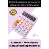 Svein 4 Fonksiyonlu Renkli Masaüstü Hesap Makinesi 12 Haneli Yuvarlak Tuşlu Şirin Tasarım