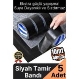 Svein 5 Adet Ekstra Güçlü Dayanıklı Su Geçirmez Sızdırmaz Yalıtım İzolasyon Siyah Tamir Bandı 10 Mt 48 Mm