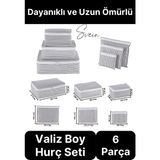 Svein 6'lı Valiz Bavul Düzenleyici Seyahat Çantası Organizer Hurç Set Fermuarlı Gri Çizgi Fileli