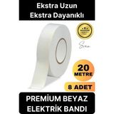 Svein 8 Adet 20 mt Kablo Yalıtım Pvc Elektrik Bandı Dayanıklı Sızdırmaz Koruma Bant Beyaz