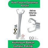 Svein 8x3 ve 6x2.5 cm Uyumlu Alüminyum Balkon Çamaşır Askılığı Takılabilir Küpeşte Kurutmalık Kare Boru Uyumlu Paslanmaz Metalik Hafif Dayanıklı 15 Kg Kapasiteli Pratik Montajlı İpli Ev Dış Mekan Askısı
