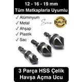 Svein A Kalite 3 Parça Premium Havşa Açma Matkap Ucu Seti HSS Bits Uçlu Paslanmaz Çelik Kalın 12-16-19 mm