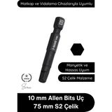 Svein #allen 10 mm Allen Bits Uç 7,5 cm S2 Çelik Profesyonel Alyan Tornavida Ucu Manyetik Altıgen Vida Sökme Takma Matkap Şarjlı Vidalama Uyumlu Black Pro Series Dayanıklı Hassas Uzun Ömürlü El Aleti Aparat