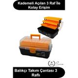 Svein #balıkçıçantası 16 Inç 3 Raflı Kilitli Takım Kutusu Olta Malzeme Düzenleyici Hırdavat Alet Saklama Organizer Katlanabilir Kademeli Açılır Bölmeli Şeffaf Kapaklı Sert Plastik Saplı Av Ekipman Turuncu - Çok Renkli