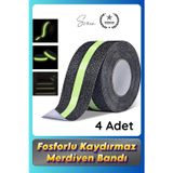 Svein #bant 4 Adet Fosforlu Kaydırmaz Merdiven Bandı 5 cm x 3 M Fotolümenli Yeşil Zemin Güvenlik Basamak