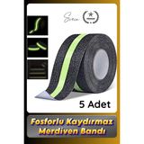 Svein #bant 5 Adet Fosforlu Kaydırmaz Merdiven Bandı 5 cm x 3 M Fotolümenli Yeşil Zemin Güvenlik Basamak