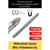 Svein #bitsuç Mıknatıslı 75 mm Yıldız Vidalama Bits Uç Pz2 Manyetik 1/4" Şarjlı Matkap Ucu Uzun Boy 1 Adet - 000-Siyah
