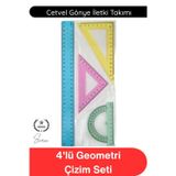 Svein #Cetvel 4'lü Geometri Çizim Seti Şeffaf Renkli Cetvel Gönye İletki Takımı Okul Öğrenci Teknik Resim